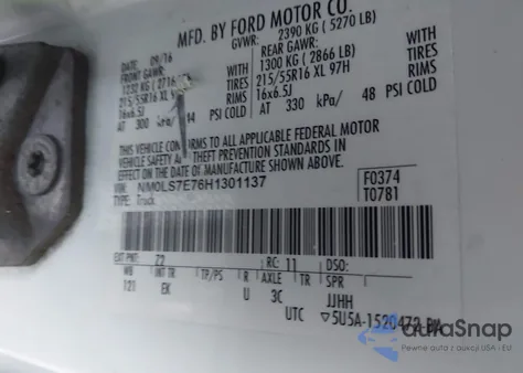 2017 Ford Transit Connect Xl z USA, uszkodzony, nr VIN NM0LS7E76H1301137